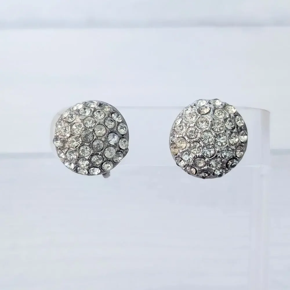 Vintage Screw On Earrings Clear Gem Circle - Condition Issues